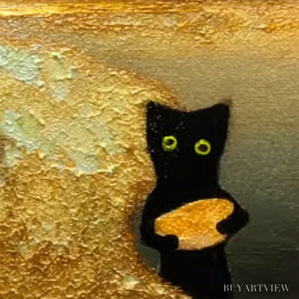 ARTOVITAS A Cat'S Treasure – Textured Impasto Painting of a Whimsical Black Cat - image 3