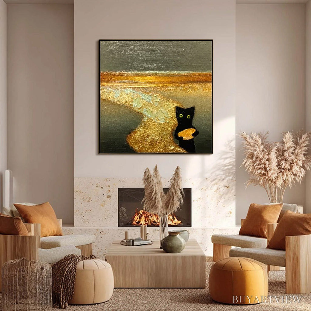 ARTOVITAS A Cat'S Treasure – Textured Impasto Painting of a Whimsical Black Cat - image 4