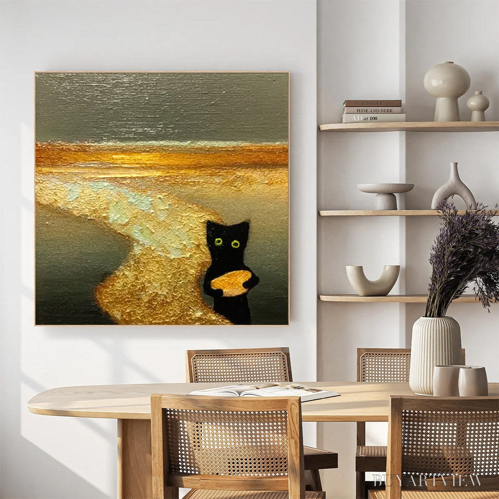 ARTOVITAS A Cat'S Treasure – Textured Impasto Painting of a Whimsical Black Cat - image 6