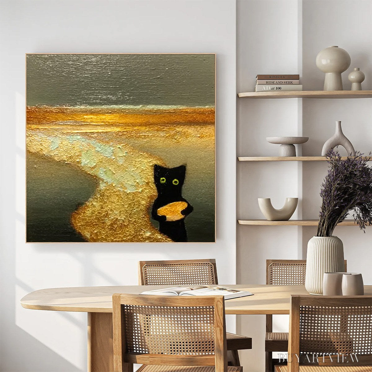 ARTOVITAS A Cat'S Treasure – Textured Impasto Painting of a Whimsical Black Cat - image 6