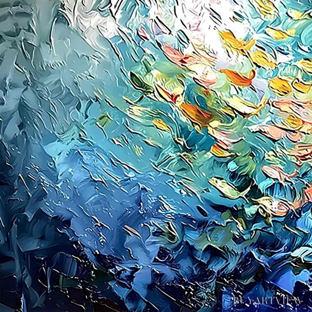 ARTOVITAS River of Life – Colorful Abstract Fish School Impasto Oil Painting - image 3