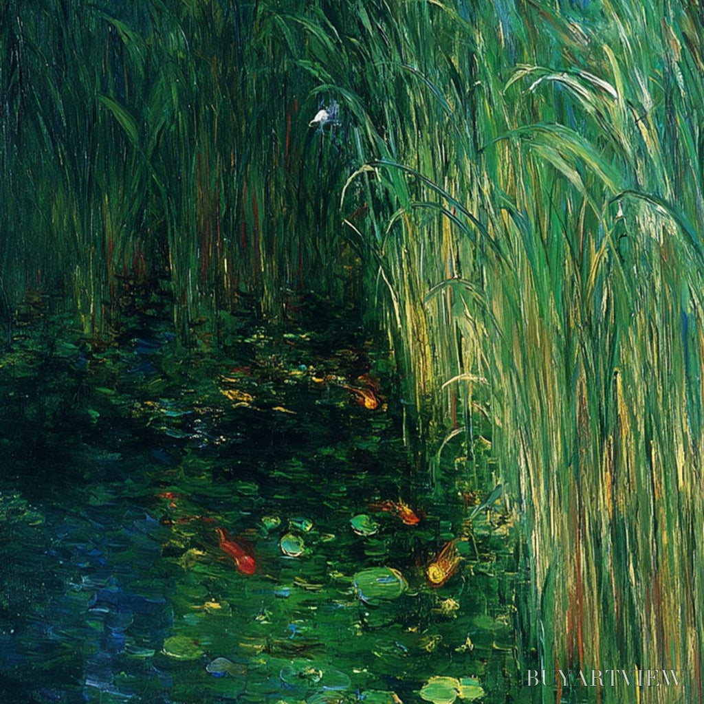 ARTOVITAS Emerald Flight – Vibrant Nature Painting of Birds Over a Serene Pond - image 3