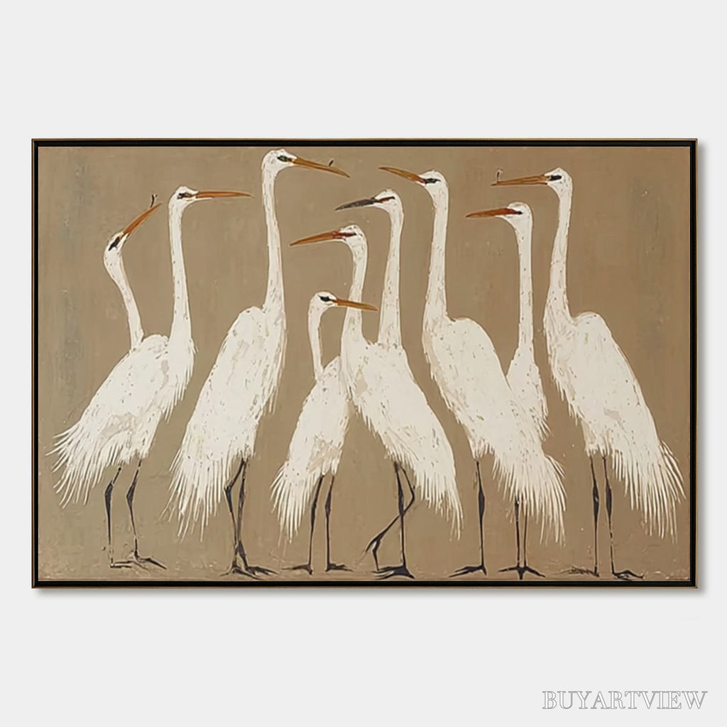 ARTOVITAS the Gathering – Elegant White Egret Flock Animal Oil Painting - image 1