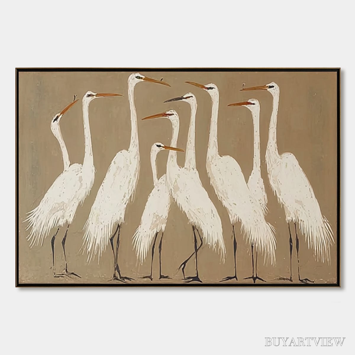 ARTOVITAS the Gathering – Elegant White Egret Flock Animal Oil Painting - image 1