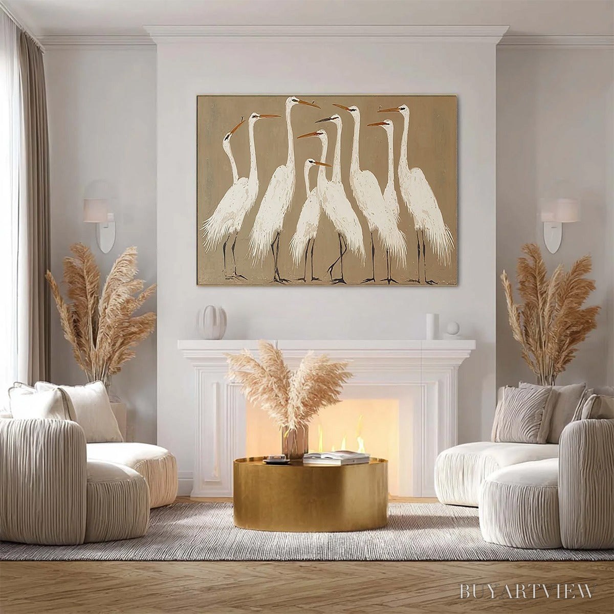 ARTOVITAS the Gathering – Elegant White Egret Flock Animal Oil Painting - image 2