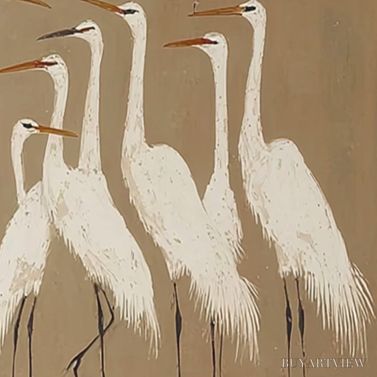 ARTOVITAS the Gathering – Elegant White Egret Flock Animal Oil Painting - image 3