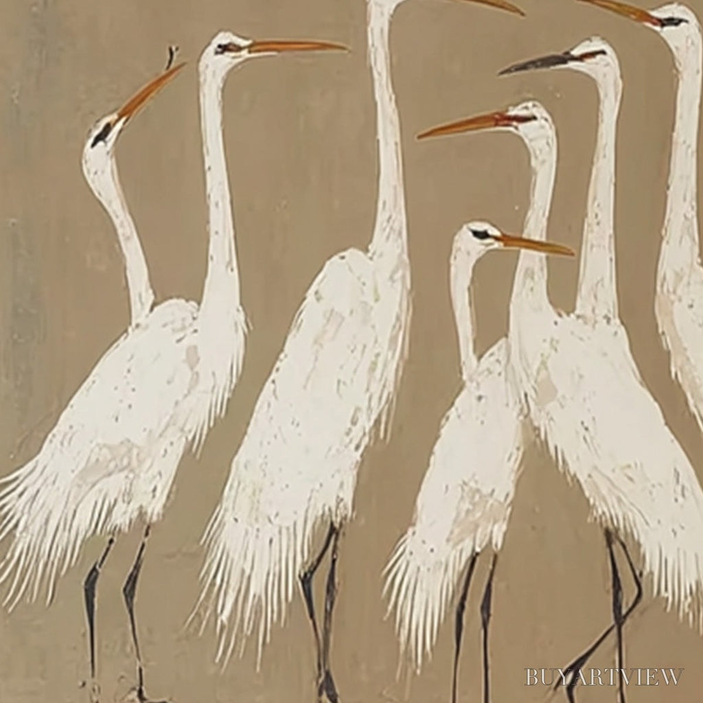 ARTOVITAS the Gathering – Elegant White Egret Flock Animal Oil Painting - image 5