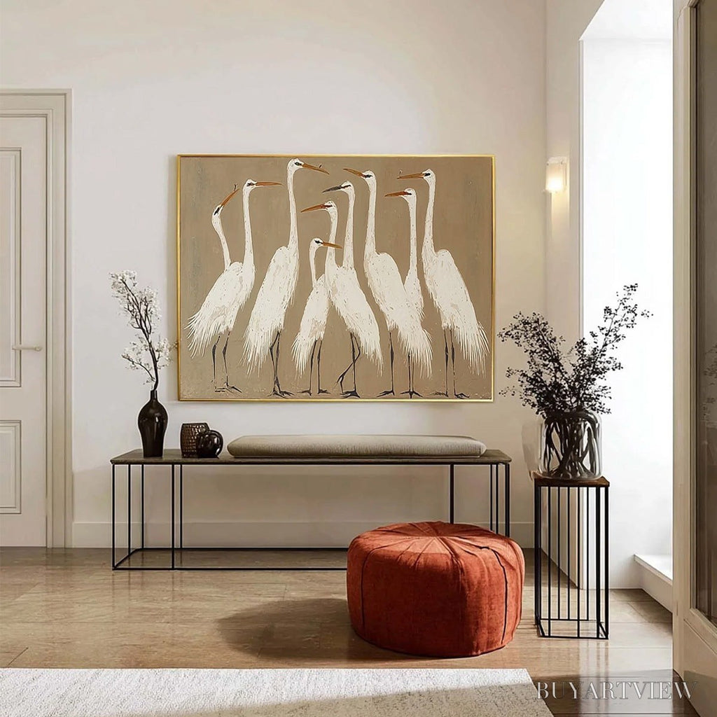 ARTOVITAS the Gathering – Elegant White Egret Flock Animal Oil Painting - image 6