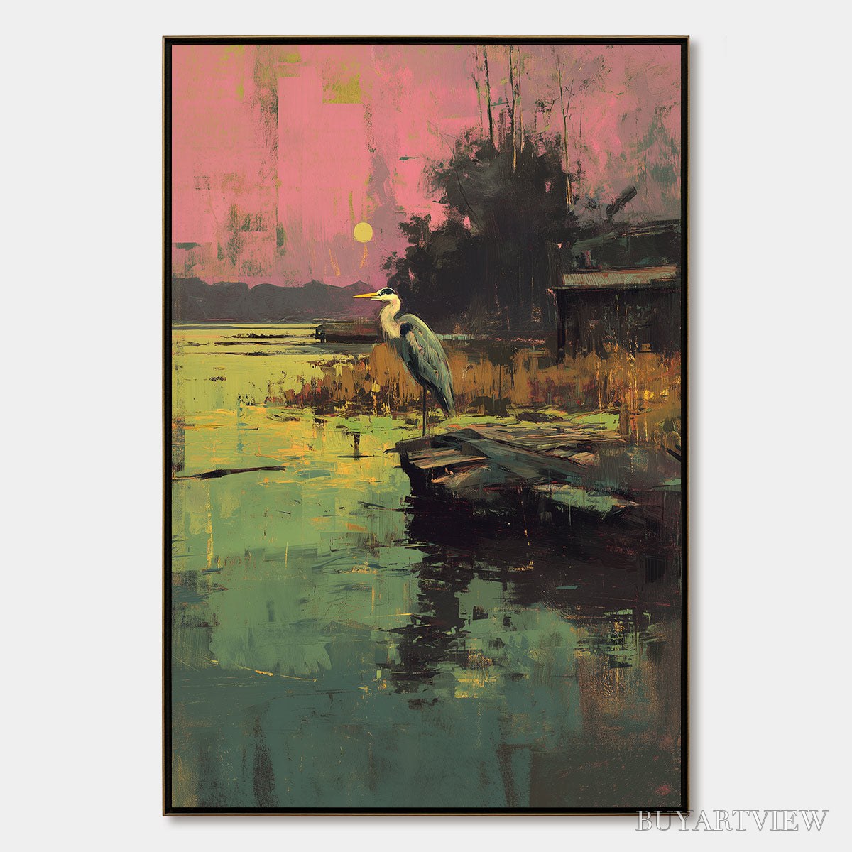 ARTOVITAS Heron'S Repose – Expressive Vertical Wildlife Painting of a Heron at Sunset - image 1