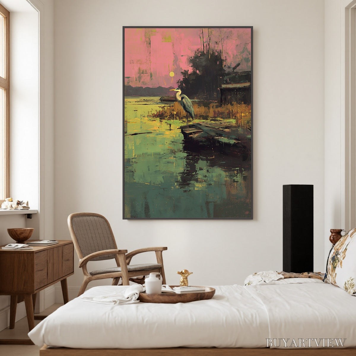 ARTOVITAS Heron'S Repose – Expressive Vertical Wildlife Painting of a Heron at Sunset - image 2