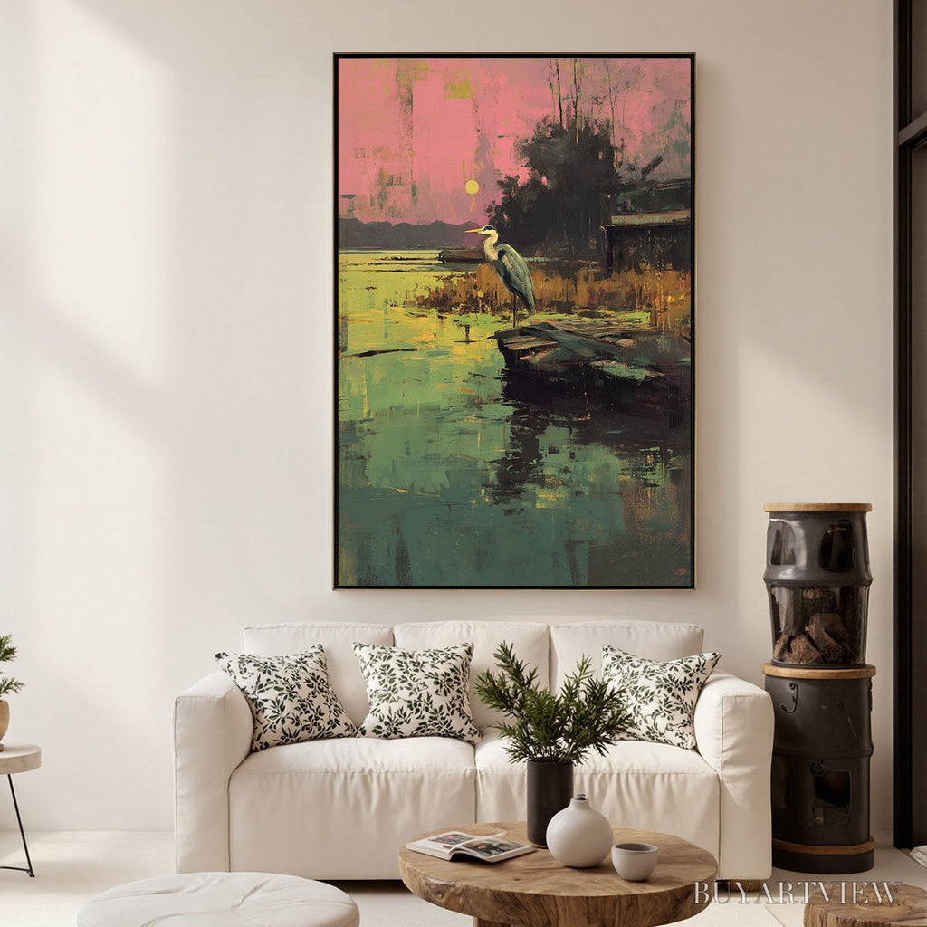 ARTOVITAS Heron'S Repose – Expressive Vertical Wildlife Painting of a Heron at Sunset - image 4