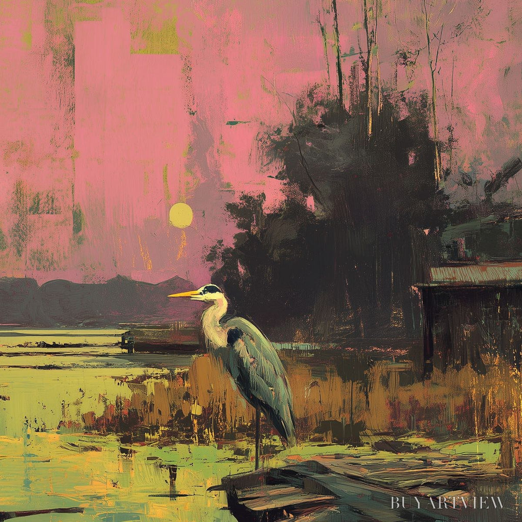 ARTOVITAS Heron'S Repose – Expressive Vertical Wildlife Painting of a Heron at Sunset - image 5