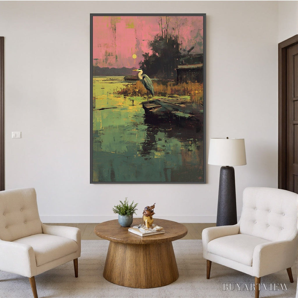 ARTOVITAS Heron'S Repose – Expressive Vertical Wildlife Painting of a Heron at Sunset - image 6