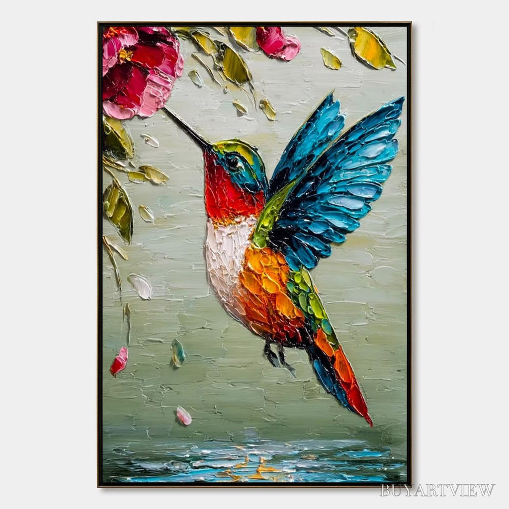 ARTOVITAS Hummingbird Radiance – Impasto Colorful Wildlife Oil Painting - image 1