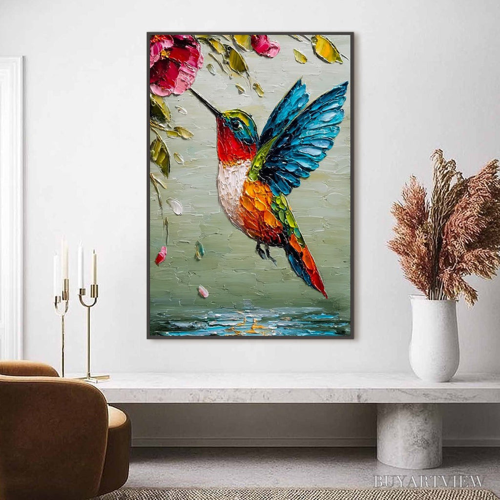 ARTOVITAS Hummingbird Radiance – Impasto Colorful Wildlife Oil Painting - image 2