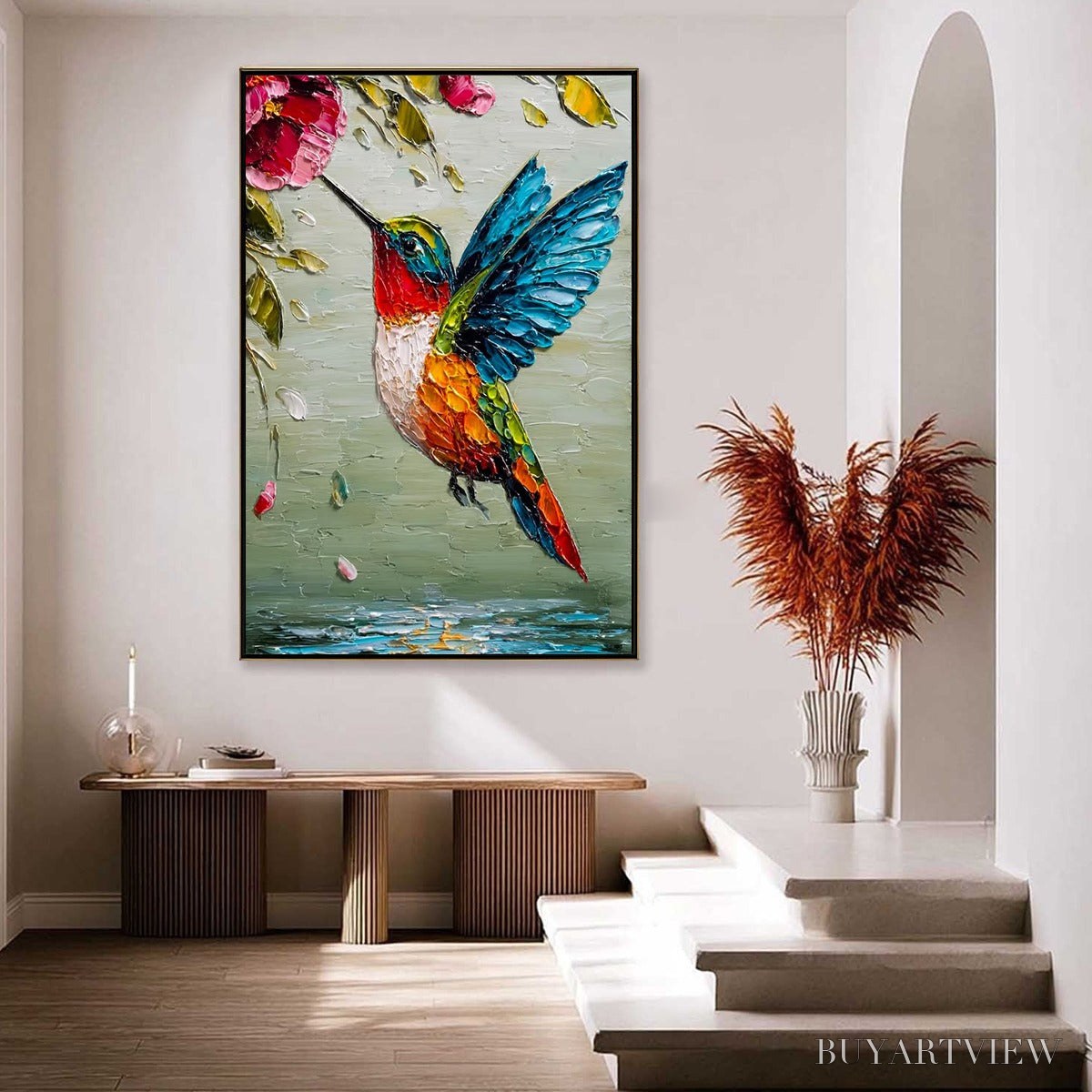 ARTOVITAS Hummingbird Radiance – Impasto Colorful Wildlife Oil Painting - image 3