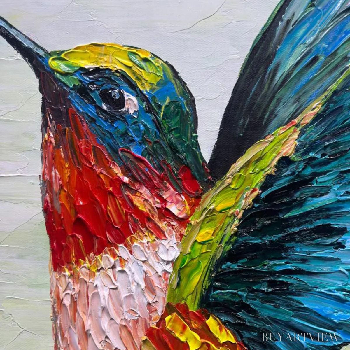 ARTOVITAS Hummingbird Radiance – Impasto Colorful Wildlife Oil Painting - image 4