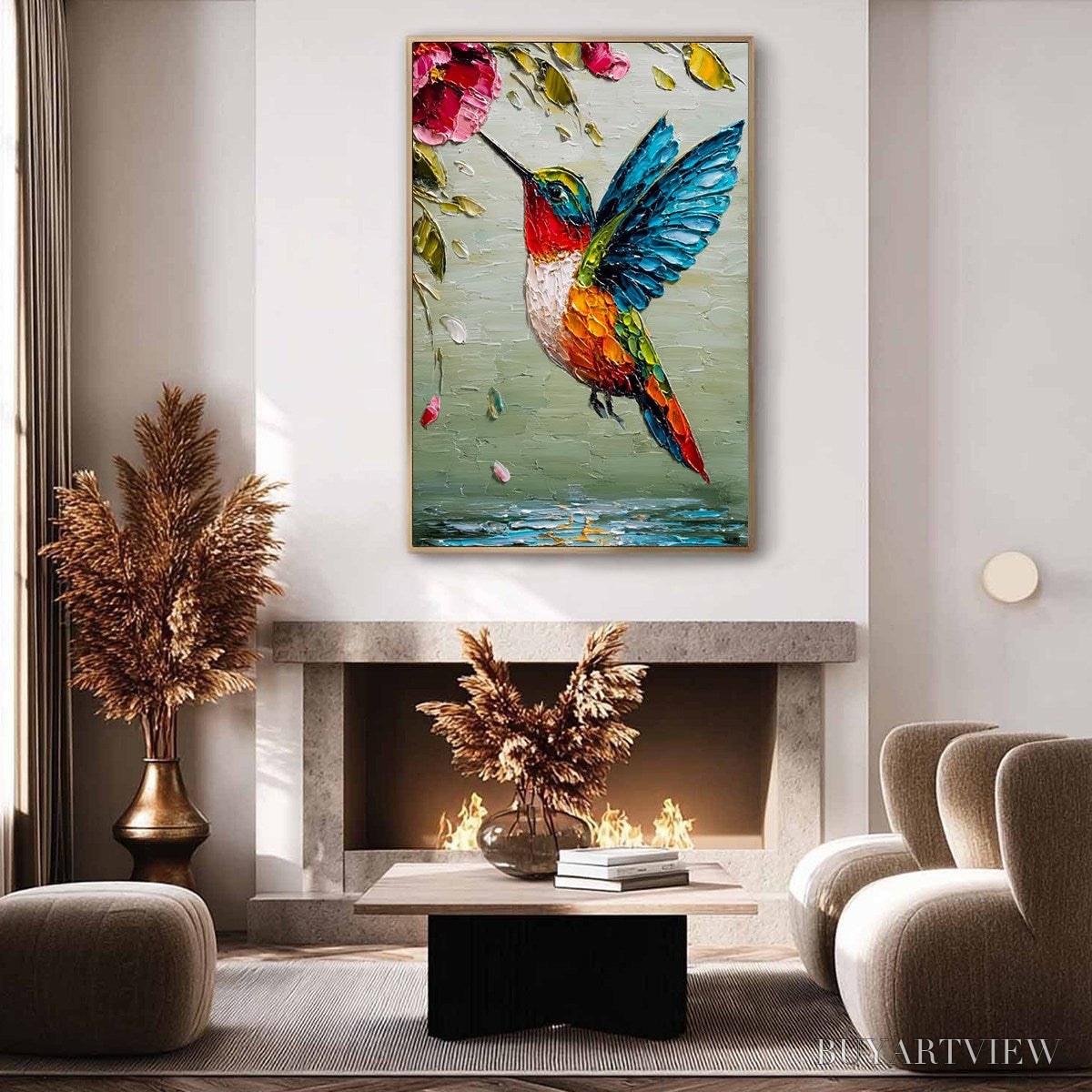 ARTOVITAS Hummingbird Radiance – Impasto Colorful Wildlife Oil Painting - image 5
