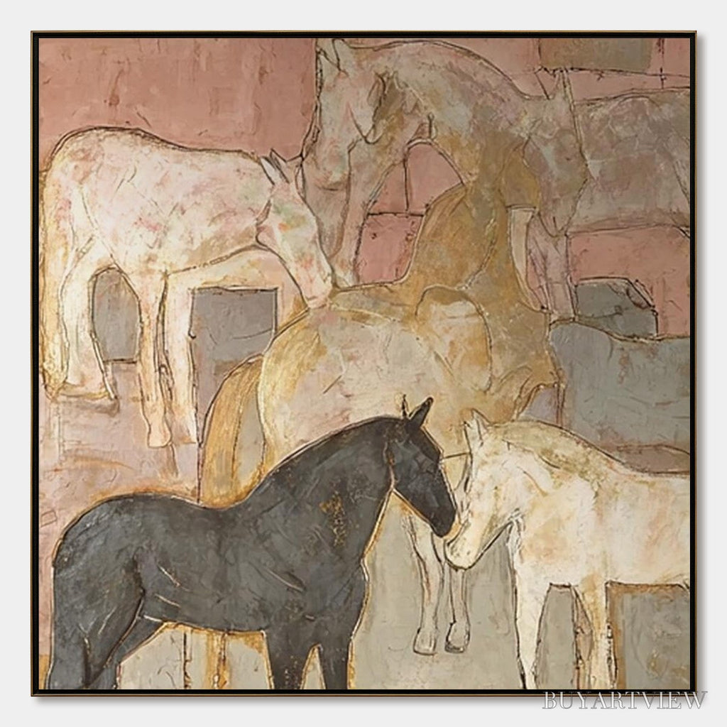 ARTOVITAS Herd Whispers – Figurative Textured Horse Painting - image 1