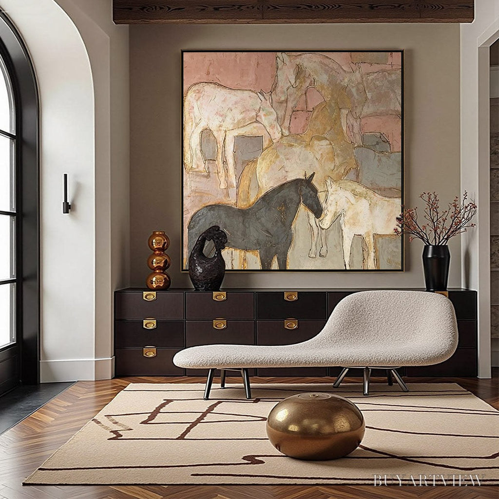 ARTOVITAS Herd Whispers – Figurative Textured Horse Painting - image 2
