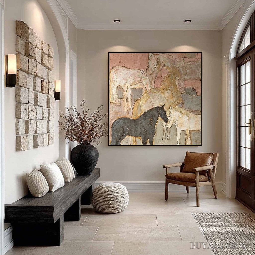 ARTOVITAS Herd Whispers – Figurative Textured Horse Painting - image 5