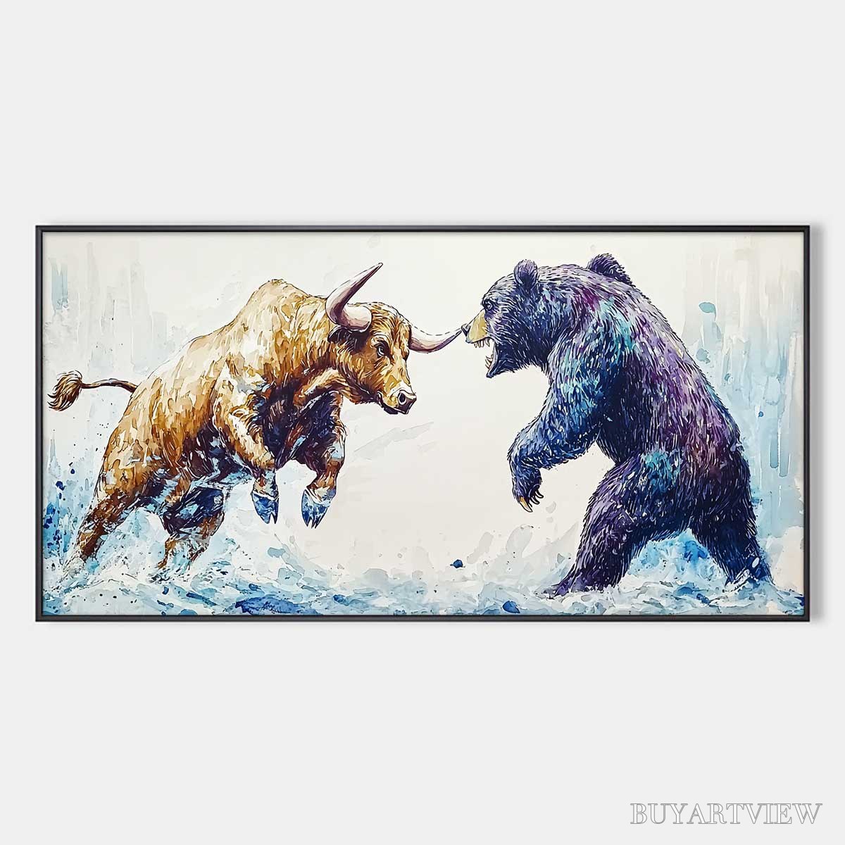 ARTOVITAS Clash of Forces – Panoramic Wildlife Oil Painting - image 1