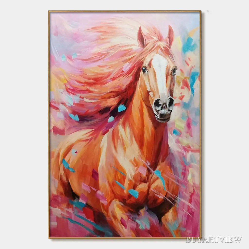 ARTOVITAS Pink Fire – Colorful Horse Oil Painting on Canvas - image 1