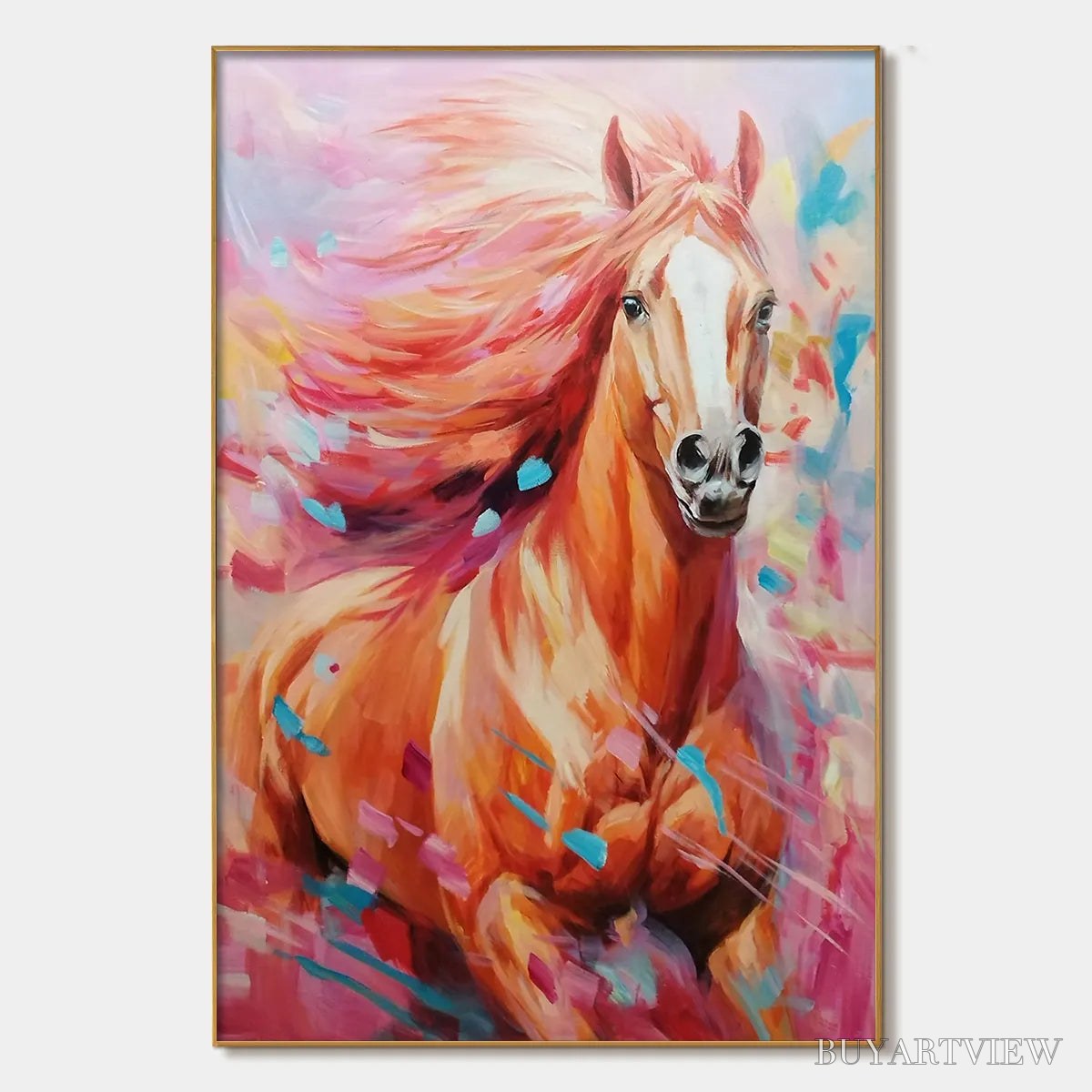 ARTOVITAS Pink Fire – Colorful Horse Oil Painting on Canvas - image 1