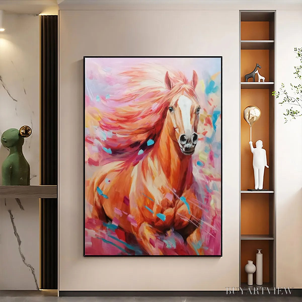 ARTOVITAS Pink Fire – Colorful Horse Oil Painting on Canvas - image 2