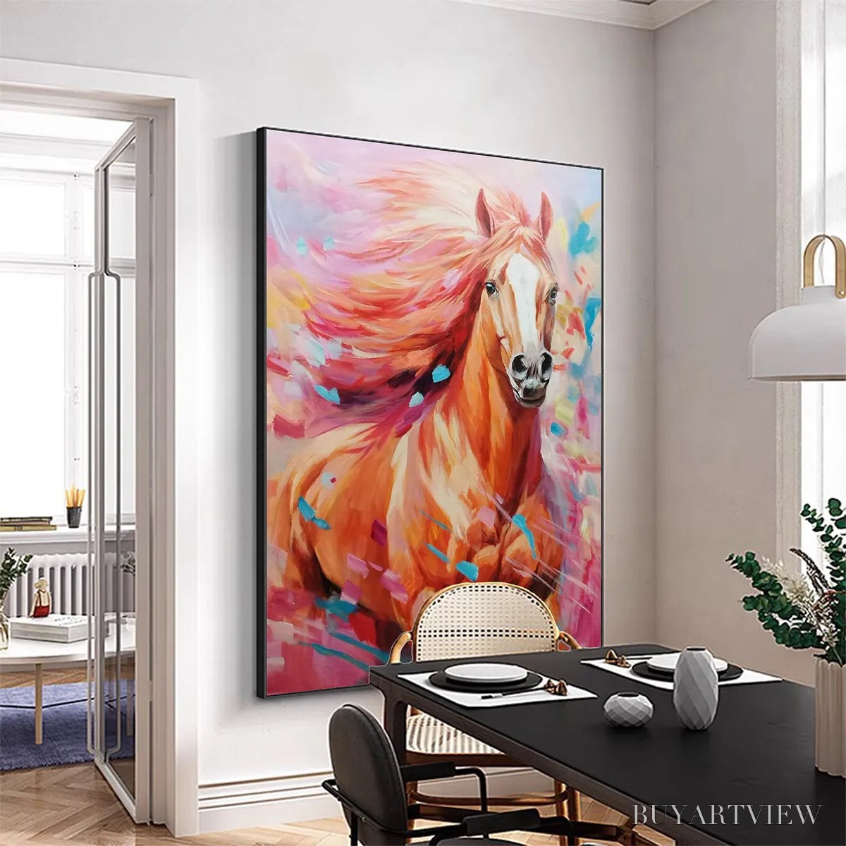 ARTOVITAS Pink Fire – Colorful Horse Oil Painting on Canvas - image 4