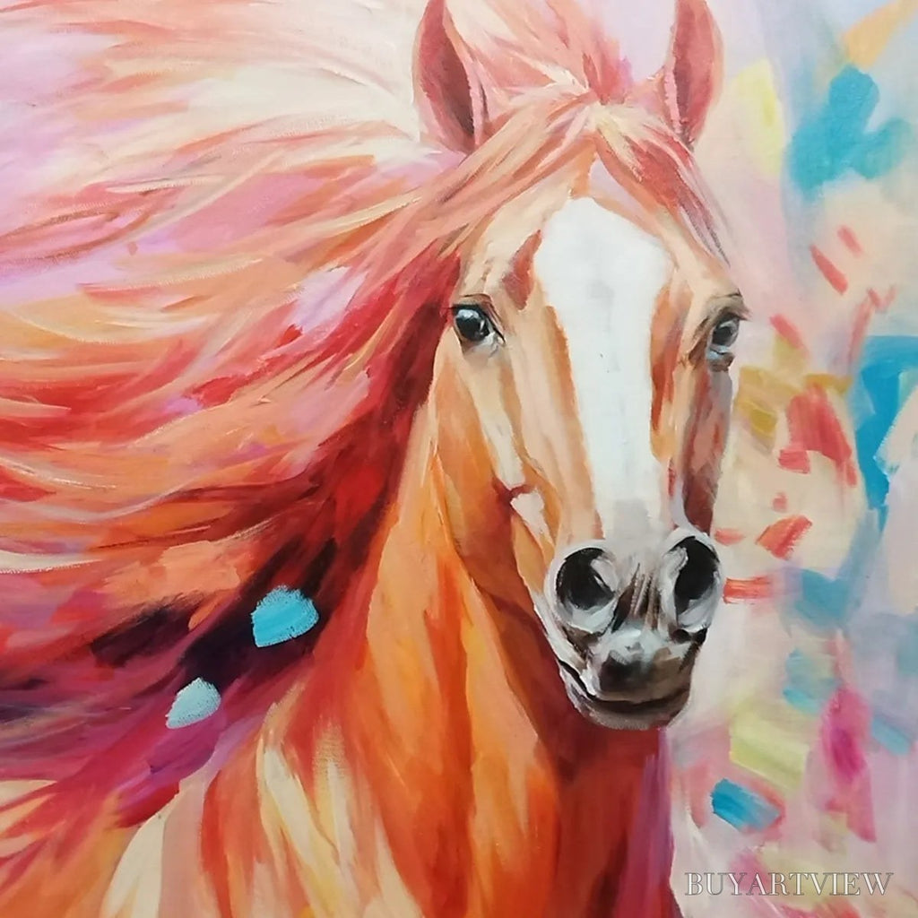 ARTOVITAS Pink Fire – Colorful Horse Oil Painting on Canvas - image 5