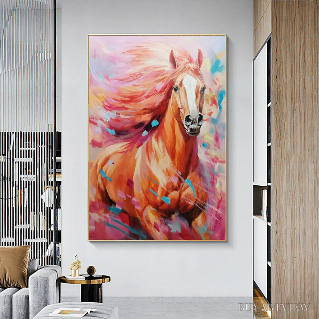 ARTOVITAS Pink Fire – Colorful Horse Oil Painting on Canvas - image 6