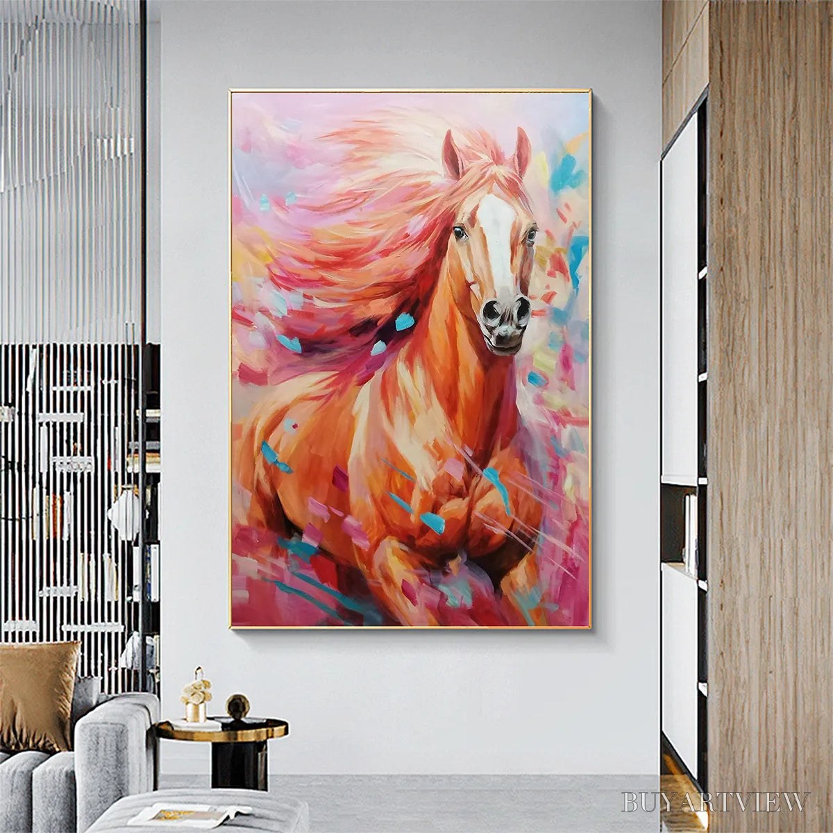 ARTOVITAS Pink Fire – Colorful Horse Oil Painting on Canvas - image 6