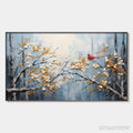 ARTOVITAS Red Bird On Branches – Horizontal Impasto Painting, Bird on Blossoming Branches, Textured , Blue - image 1