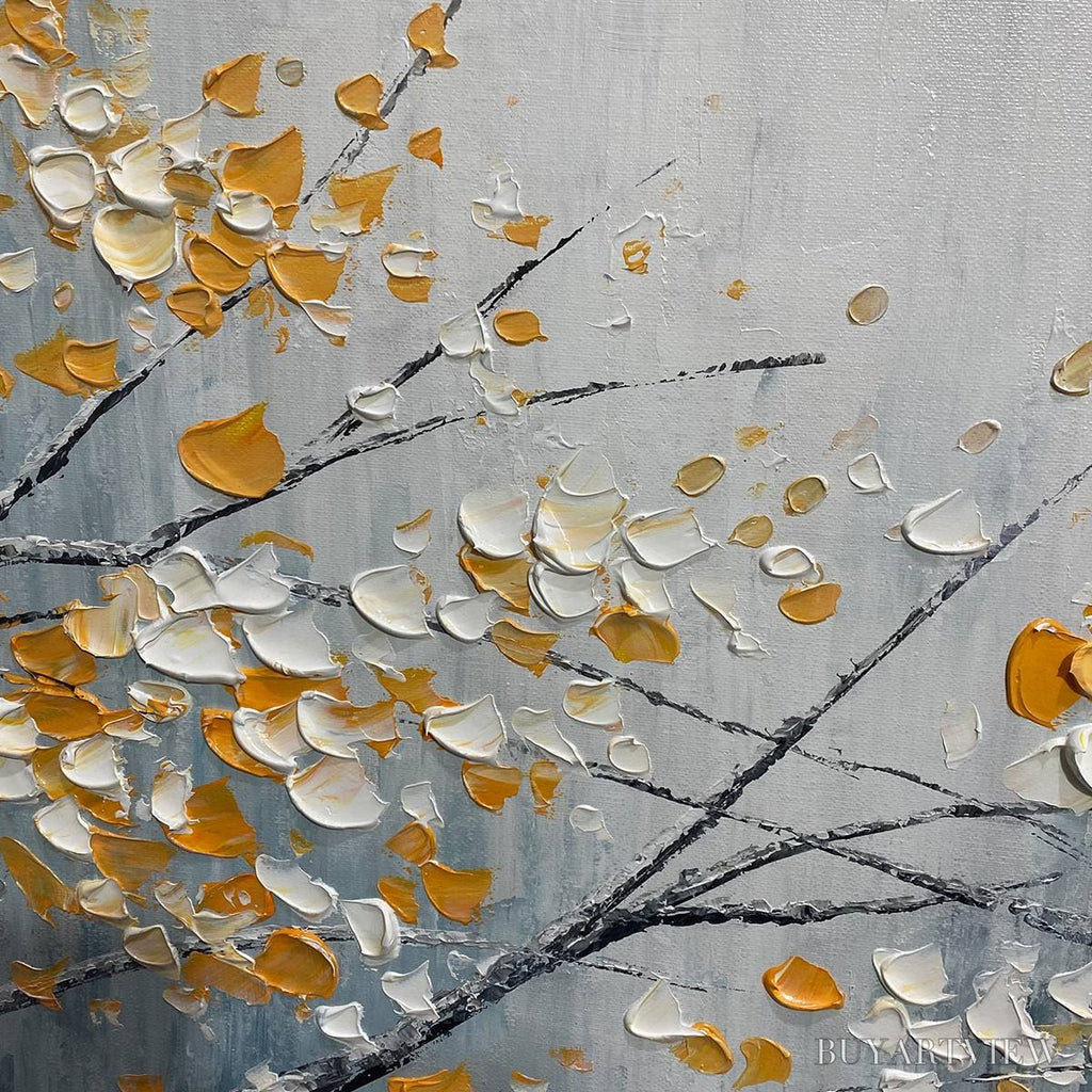 ARTOVITAS Red Bird On Branches – Horizontal Impasto Painting, Bird on Blossoming Branches, Textured , Blue - image 3
