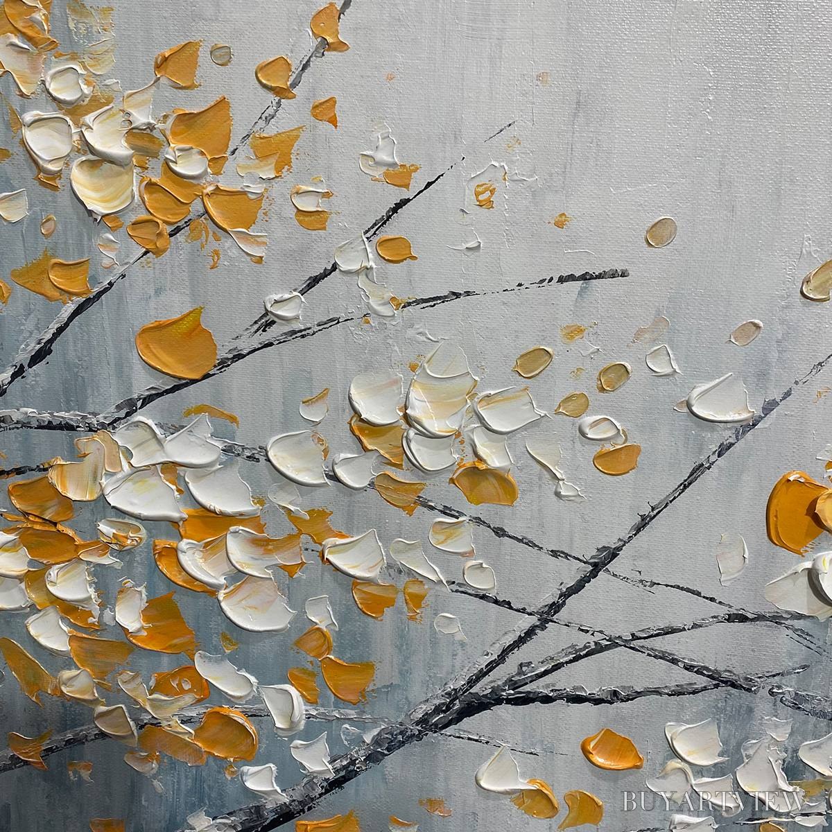 ARTOVITAS Red Bird On Branches – Horizontal Impasto Painting, Bird on Blossoming Branches, Textured , Blue - image 3