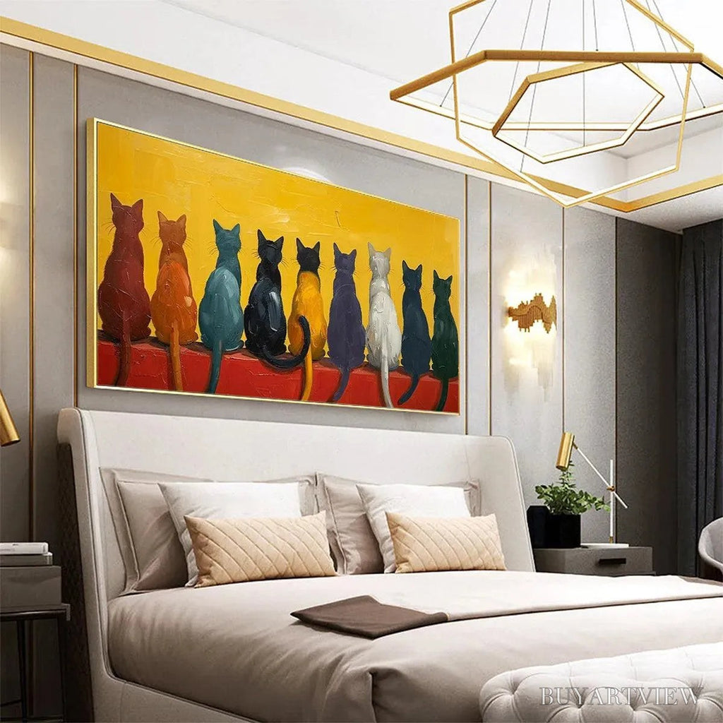 ARTOVITAS Cats in A Row – Whimsical Cat Painting, Textured , Panoramic Canvas, Pet Decor - image 4