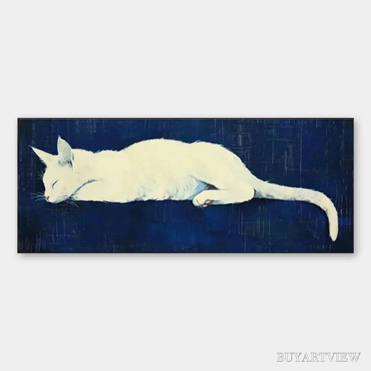ARTOVITAS Sleeping White Cat Panoramic – Cat Painting, Panoramic , Pet Portrait - image 1