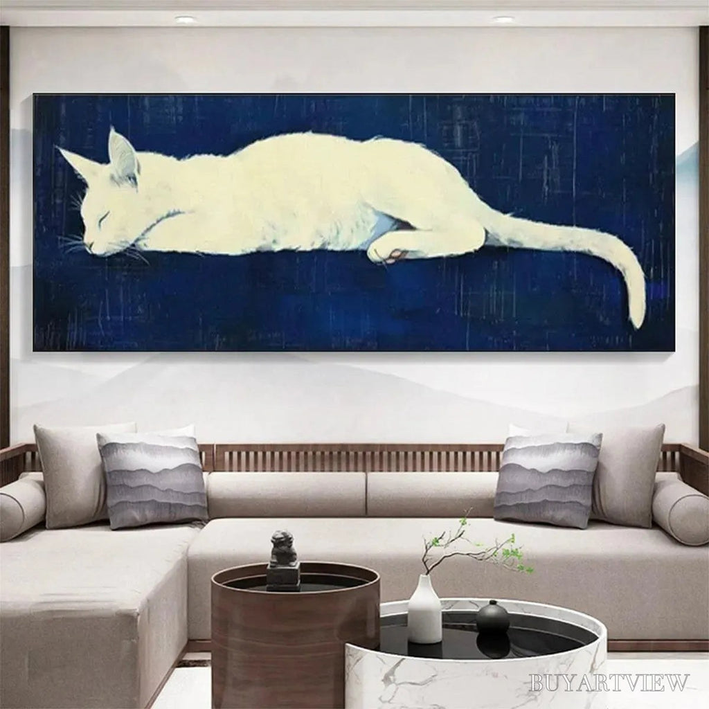 ARTOVITAS Sleeping White Cat Panoramic – Cat Painting, Panoramic , Pet Portrait - image 2