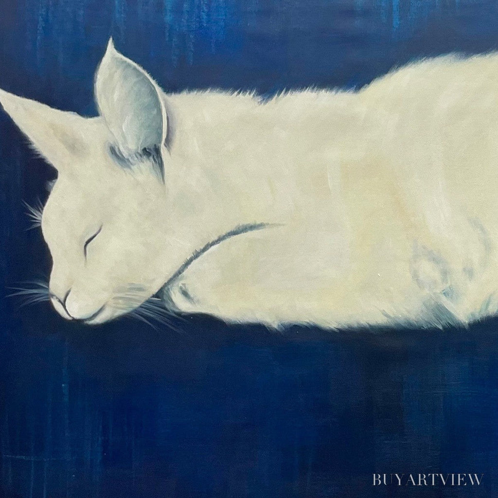 ARTOVITAS Sleeping White Cat Panoramic – Cat Painting, Panoramic , Pet Portrait - image 3