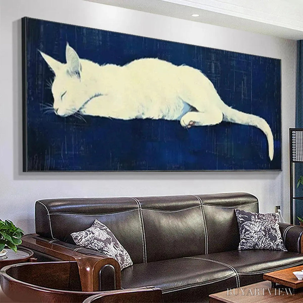 ARTOVITAS Sleeping White Cat Panoramic – Cat Painting, Panoramic , Pet Portrait - image 5