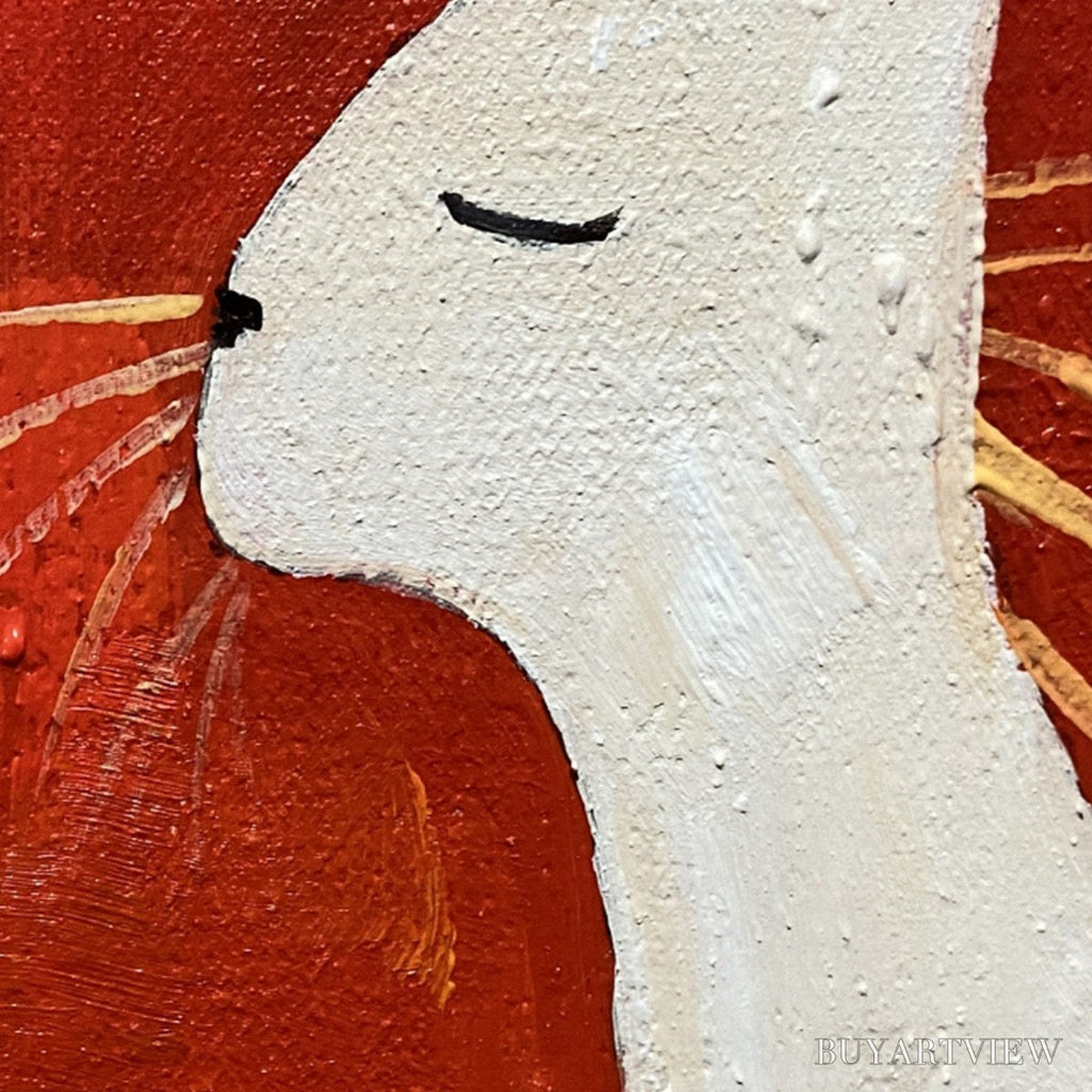 ARTOVITAS Minimalist Cat On Red Panoramic – Cat Painting, Panoramic , Minimalist Decor - image 3