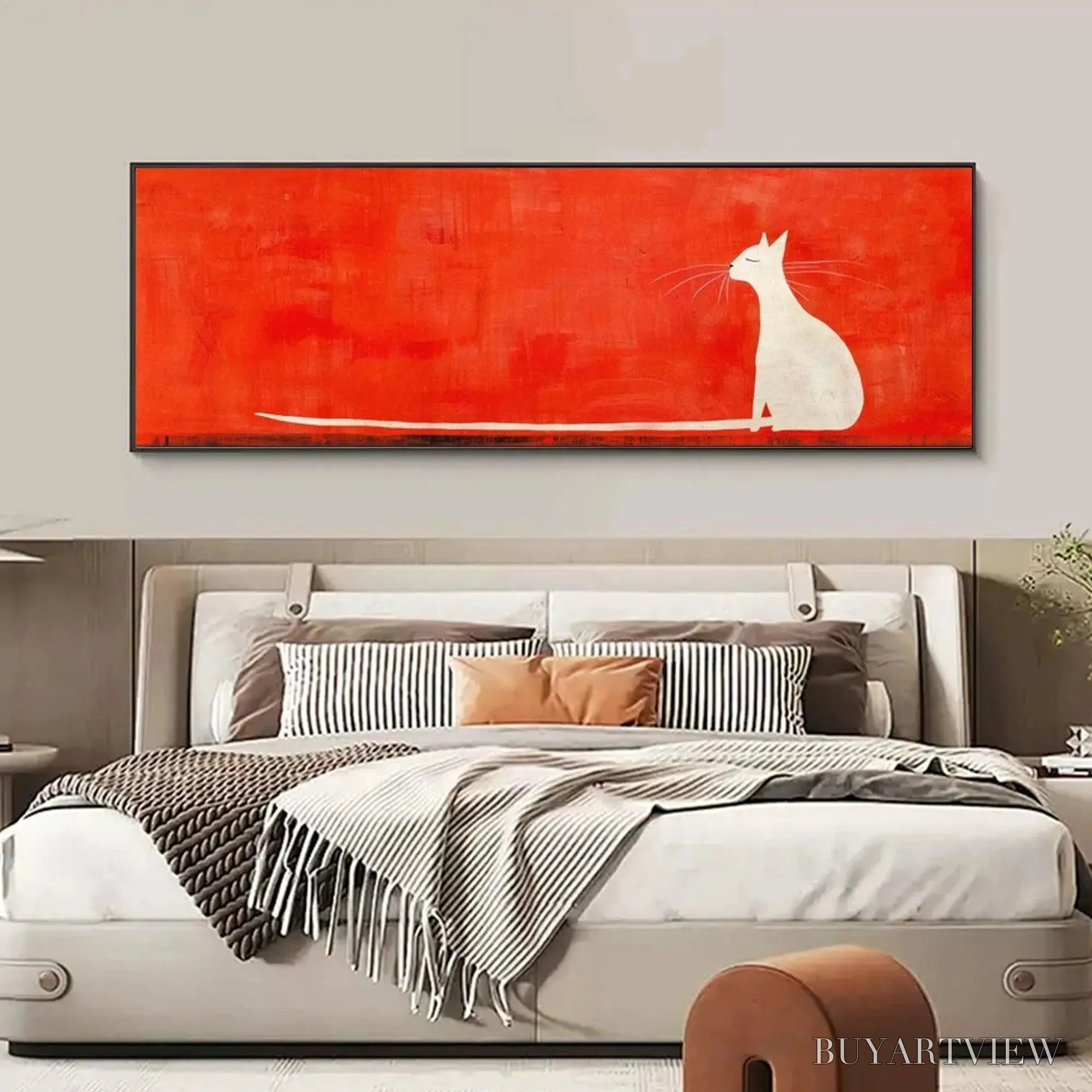 ARTOVITAS Minimalist Cat On Red Panoramic – Cat Painting, Panoramic , Minimalist Decor - image 4