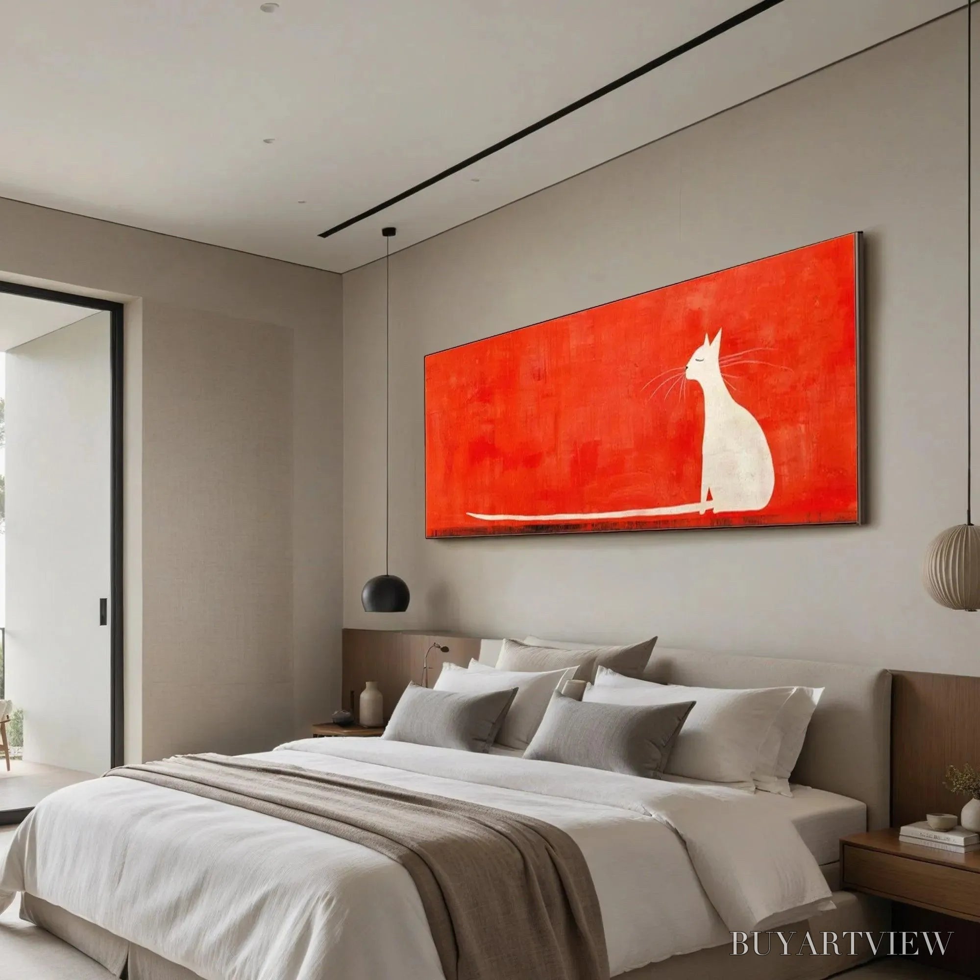 ARTOVITAS Minimalist Cat On Red Panoramic – Cat Painting, Panoramic , Minimalist Decor - image 6