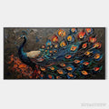 ARTOVITAS Majestic Plumage – Textured Peacock Painting, Impasto , Horizontal Canvas, Animal Decor - image 1
