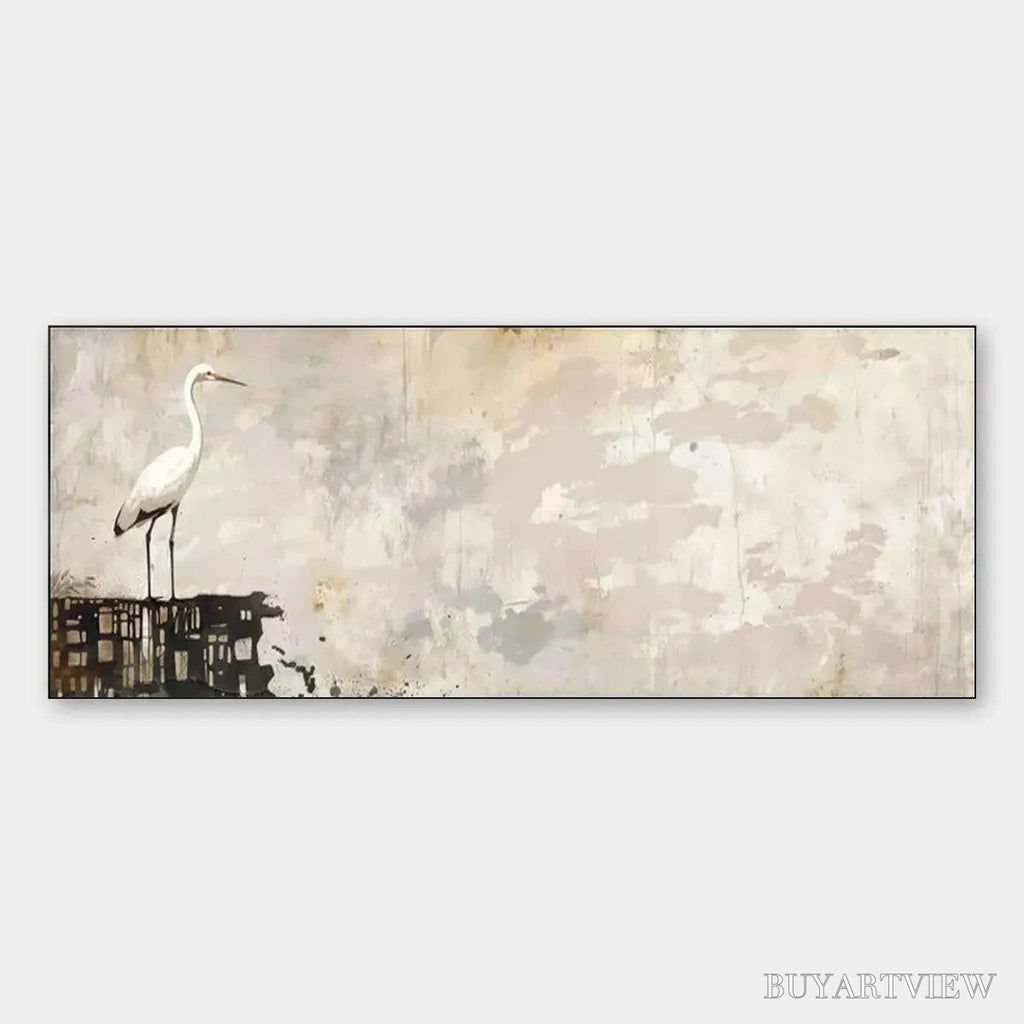 ARTOVITAS White Heron Panoramic – Heron Painting, Panoramic , Bird Art - image 1