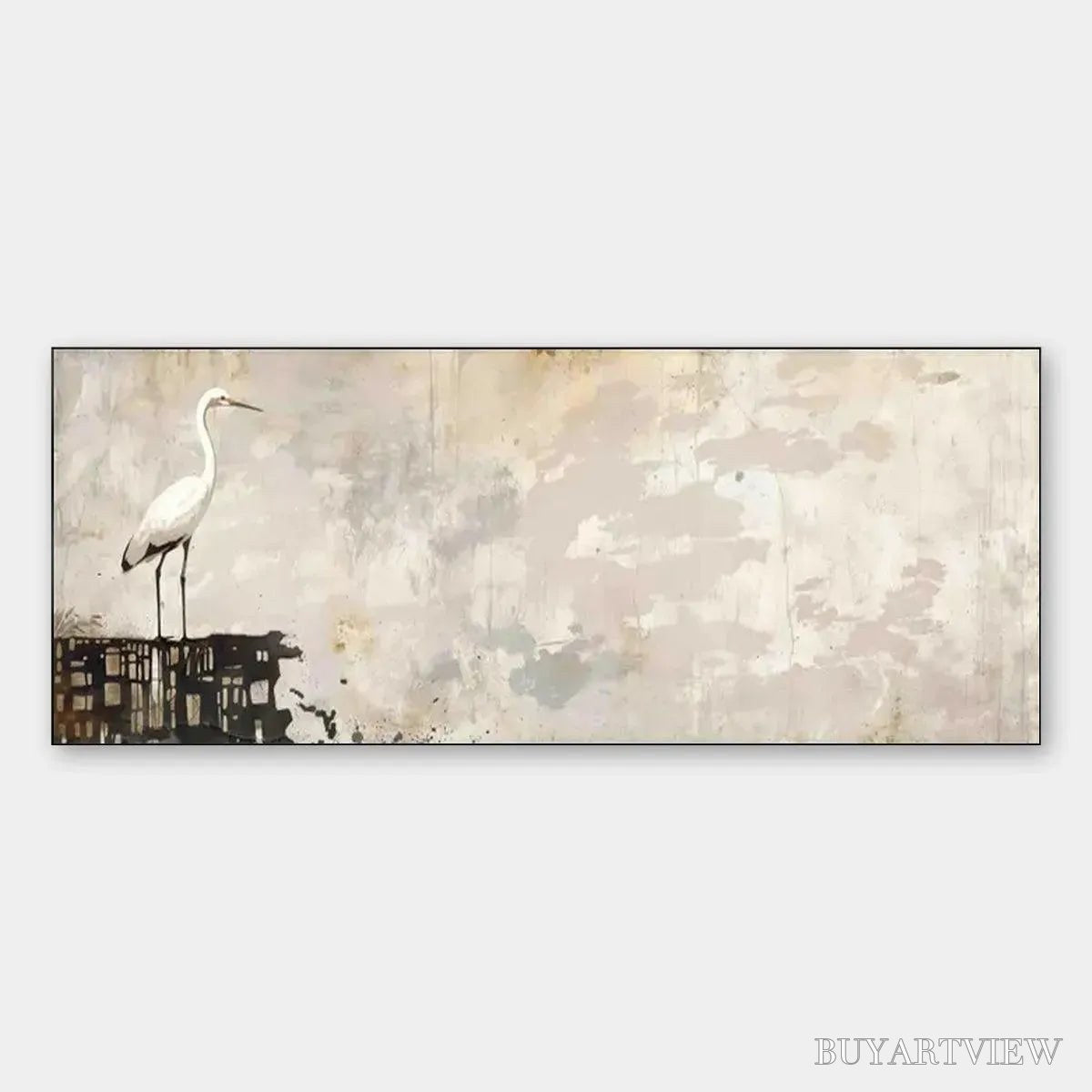 ARTOVITAS White Heron Panoramic – Heron Painting, Panoramic , Bird Art - image 1