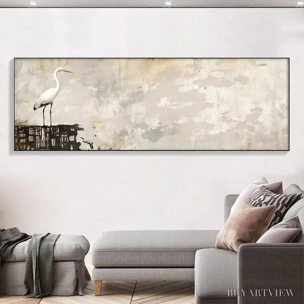ARTOVITAS White Heron Panoramic – Heron Painting, Panoramic , Bird Art - image 2