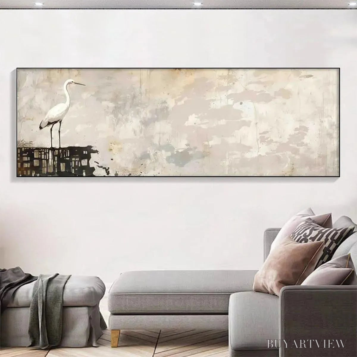 ARTOVITAS White Heron Panoramic – Heron Painting, Panoramic , Bird Art - image 2