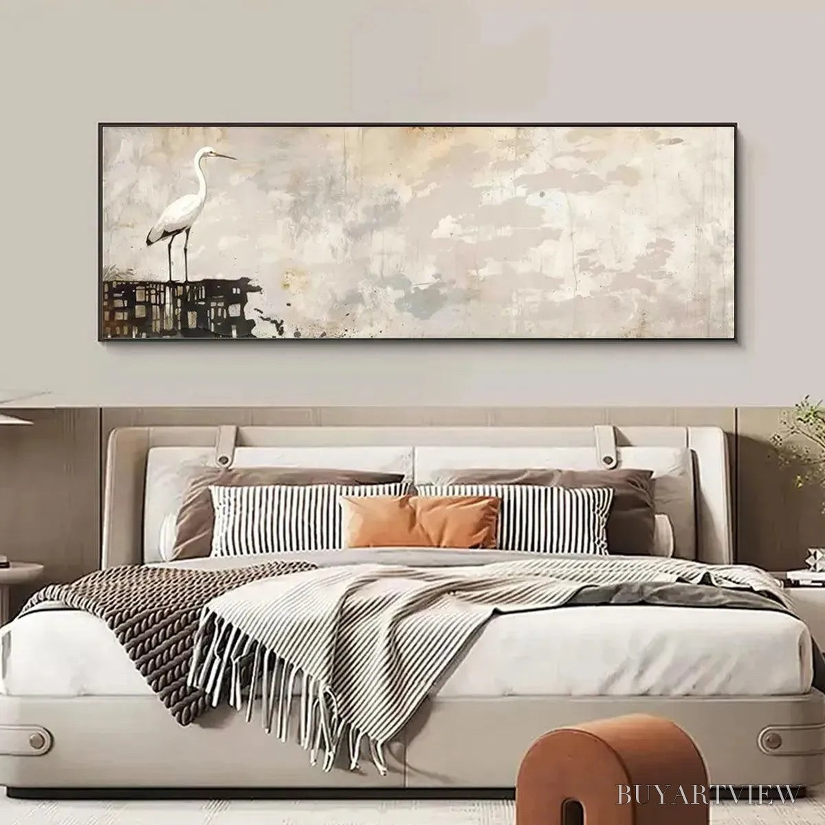 ARTOVITAS White Heron Panoramic – Heron Painting, Panoramic , Bird Art - image 6